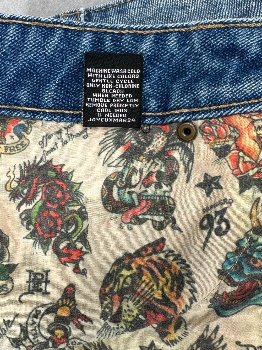 Ed Hardy. "Born Free" swallow graphic denim cut-off shorts - Picture 8 of 8